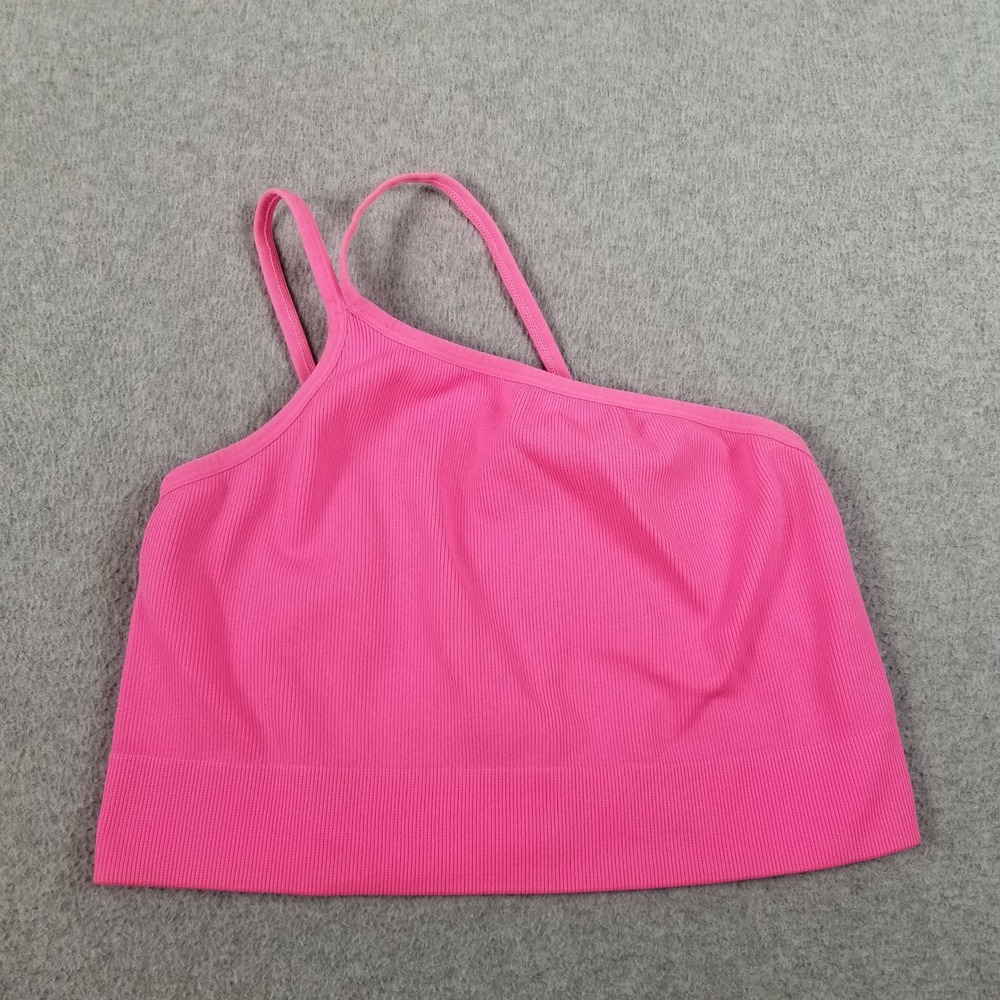No Boundaries Crop Top Womens XXL 2XL Pink Ribbed One Shoulder Asymmetric Top
